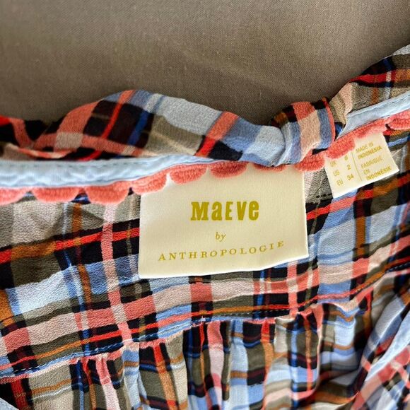 Anthropology Maeve Laila plaid wrap ruffle top - Picture 7 of 8